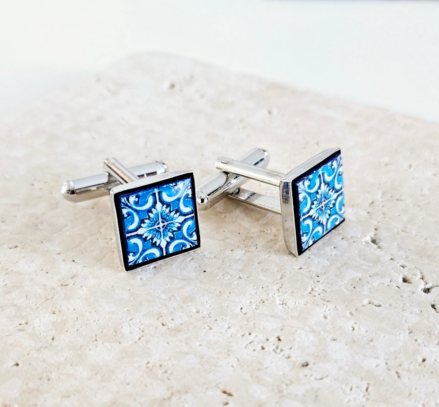 Portugal Retro Blue Tile Cufflink Majolica Tile Groom Wedding Gift Something Blue for Him Father Dad Gift Corporate Suit Accessory Men Gift