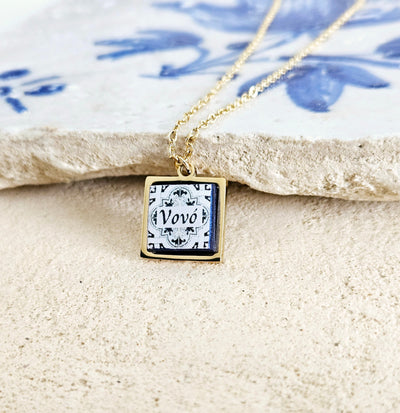Personalized Vovó Portugal Tile Necklace Grandma Gift Custom Handmade Gift Grandma Necklace Nana Jewelry Avó Blue White Tile Azulejo Pendant