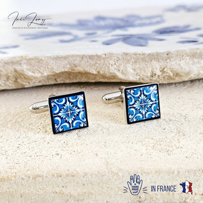Portugal Retro Blue Tile Cufflink Majolica Tile Groom Wedding Gift Something Blue for Him Father Dad Gift Corporate Suit Accessory Men Gift