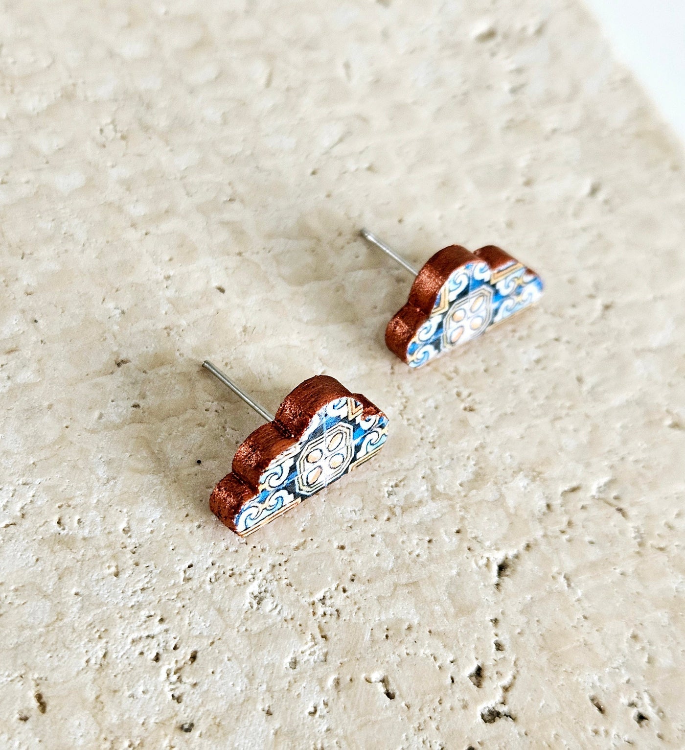 Cloud Tile Stud Earrings Portuguese Tile Earring Retro Vintage Tile Jewelry Gift for Her Anniversary Wife Gift Travel Vacation Gift Idea