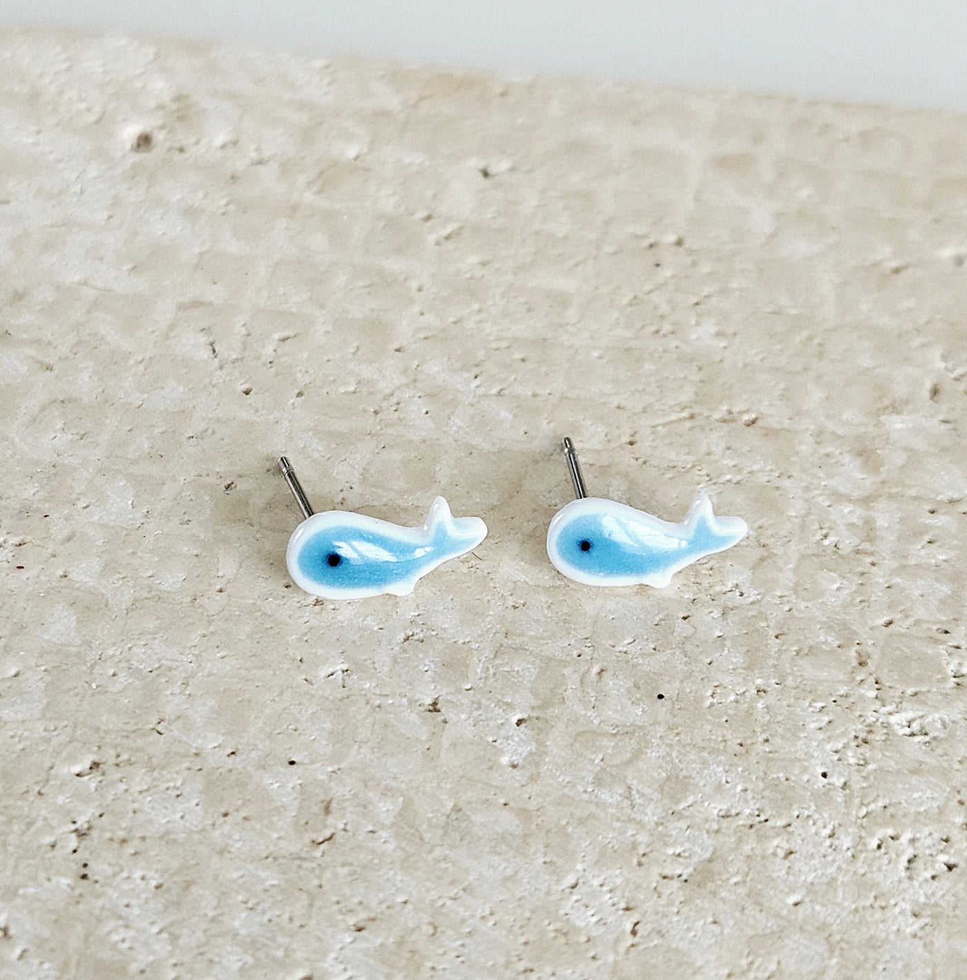 Porcelain Whale Stud Earring 925 Silver Post Earring Royal Blue Ceramic Earring Light Blue Small Fish Earring Clay Tile Studs Ocean Jewelry