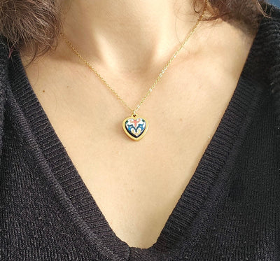 GOLD Heart Portugal Tile Charm Necklace Coimbra Tile Azulejo Gold Pendant Steel Leiria Necklace Tile Portugal Gift Handmade Lisboa Souvenir