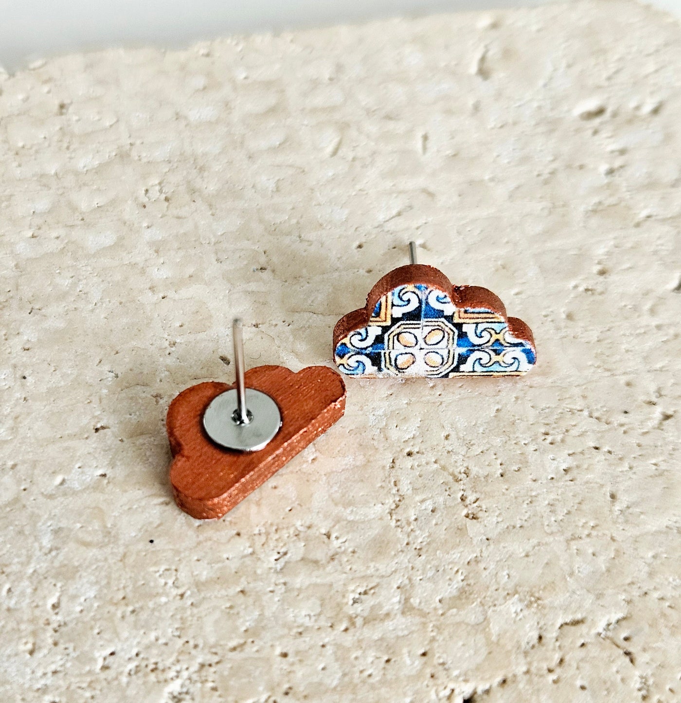 Cloud Tile Stud Earrings Portuguese Tile Earring Retro Vintage Tile Jewelry Gift for Her Anniversary Wife Gift Travel Vacation Gift Idea