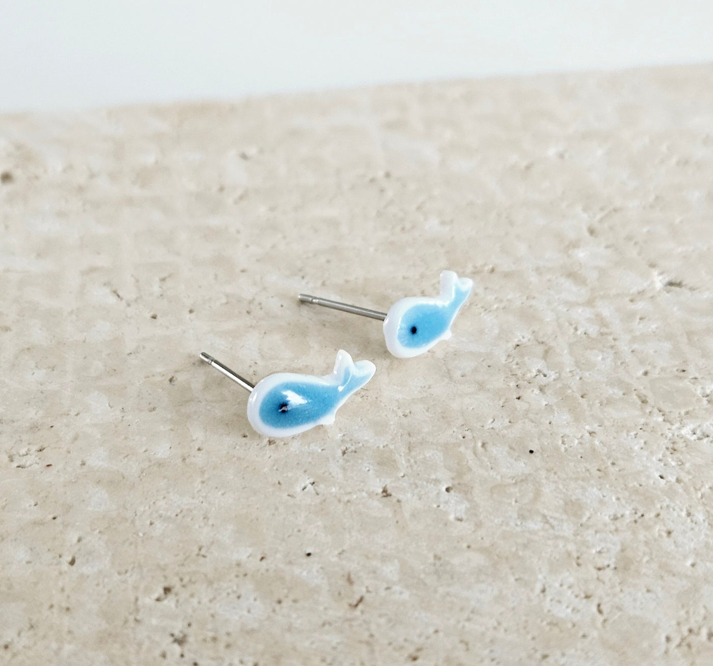 Porcelain Whale Stud Earring 925 Silver Post Earring Royal Blue Ceramic Earring Light Blue Small Fish Earring Clay Tile Studs Ocean Jewelry