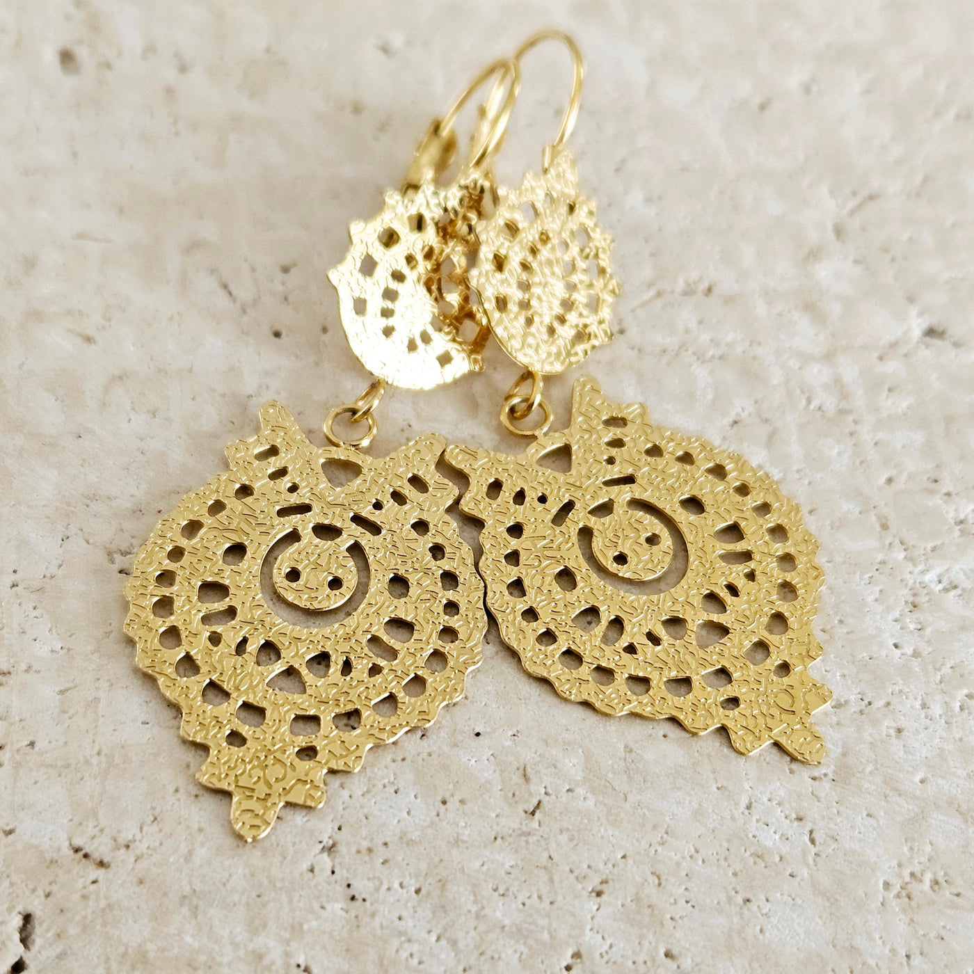 Queen Earrings Filigree Earring in GOLD Steel Dangle Thin Earring Lightweight Handmade Jewelry Mom Gift Birthday Gift Portugal Travel Gift