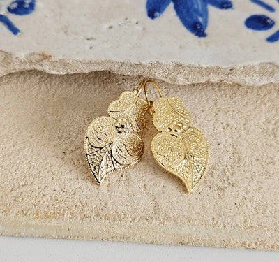 Viana Heart GOLD Steel Dangle Earrings Filigree Detailed Thin Earring Lightweight Portugal Jewelry Women Birthday Gift Portugal Travel Gift