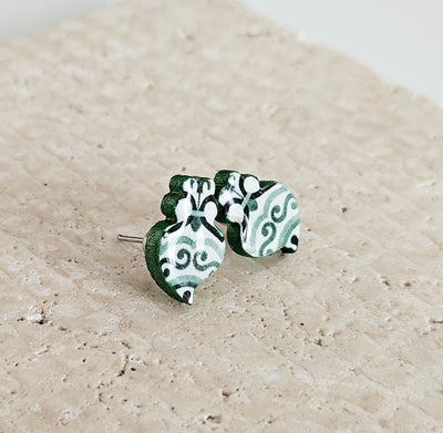 Small Viana Heart Tile Stud Earring Portuguese Green Post Earring Retro Vintage Tile Jewelry Wood Gift Anniversary Gift Travel Vacation Gift