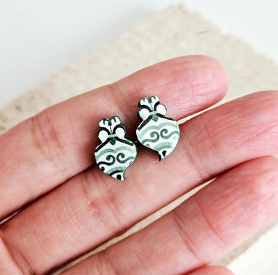 Small Viana Heart Tile Stud Earring Portuguese Green Post Earring Retro Vintage Tile Jewelry Wood Gift Anniversary Gift Travel Vacation Gift