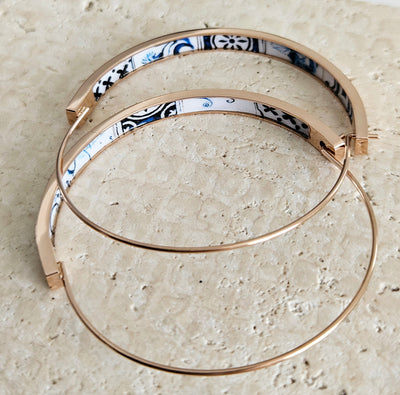 Blue Mixed Tile ROSE GOLD HOOP Earring Portugal Lightweight Steel Azulejo Hoop Historical Jewelry Minimal Earring Gift Women Portuguese Mom