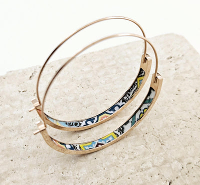 Mixed Portuguese Tile GOLD HOOP Earring Portugal Lightweight Steel Azulejo Hoop Historical Jewelry Minimal Earring Gift Women Portuguese Mom