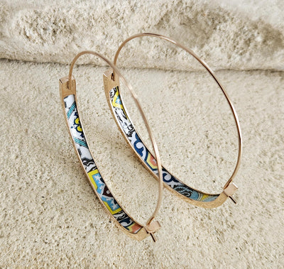 Mixed Portuguese Tile GOLD HOOP Earring Portugal Lightweight Steel Azulejo Hoop Historical Jewelry Minimal Earring Gift Women Portuguese Mom