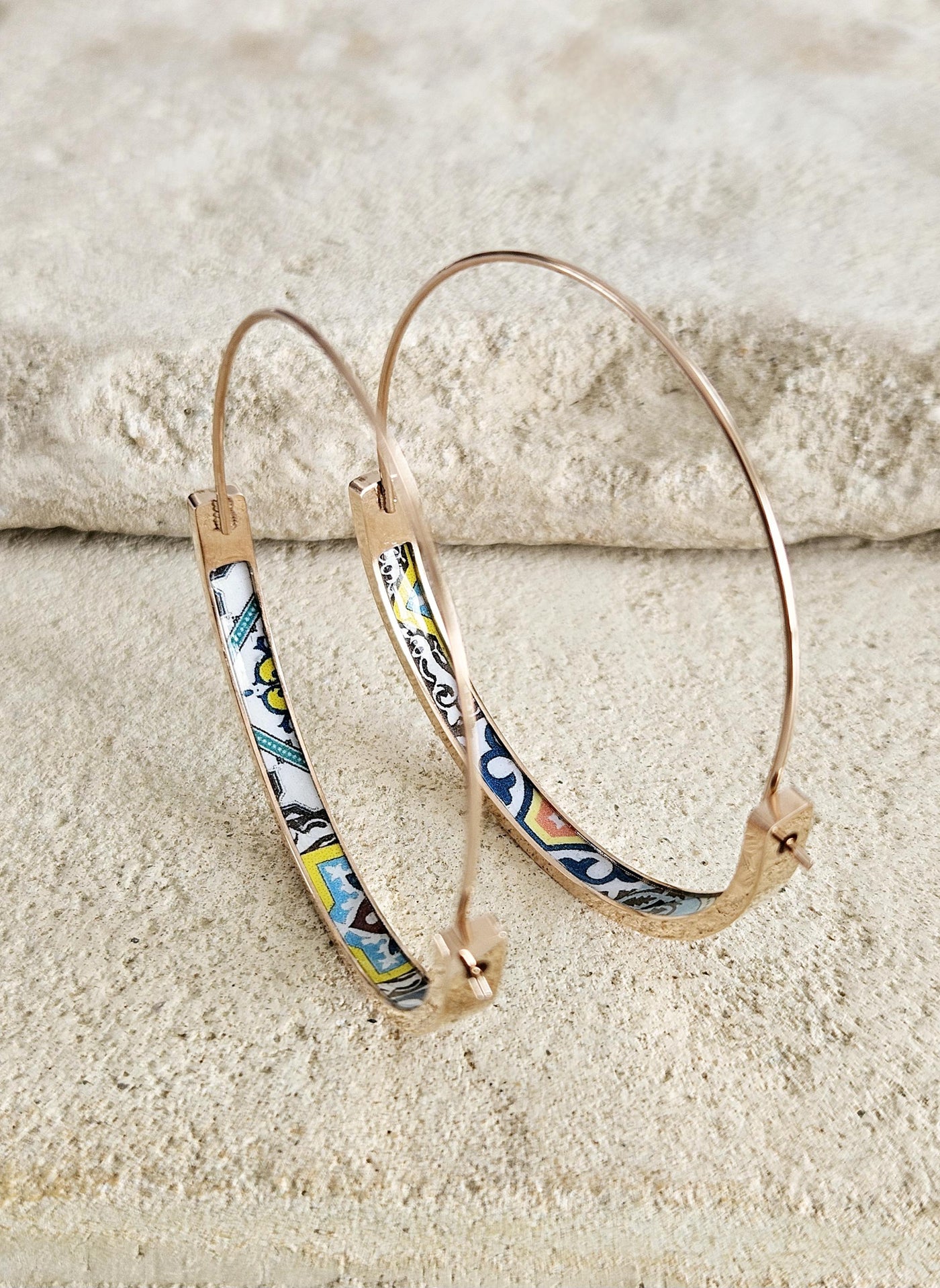 Mixed Portuguese Tile GOLD HOOP Earring Portugal Lightweight Steel Azulejo Hoop Historical Jewelry Minimal Earring Gift Women Portuguese Mom