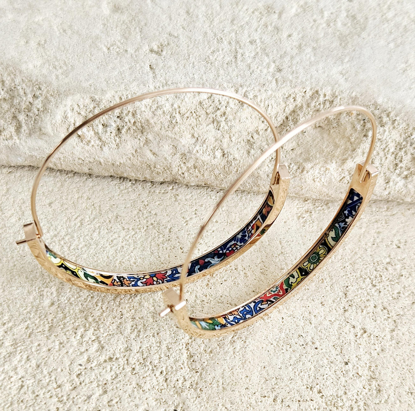 Mixed Mexican Colorful Tile GOLD HOOP Earring Lightweight Steel Azulejo Hoop Spanish Jewelry Gift Flat Hoop Earring Women Latino Mom Gift