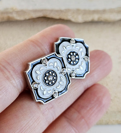 Portugal Tile White Enamel Cufflink Azulejo Majolica Black White Steel Luxury Cufflink Portuguese Groom Wedding Corporate Suit Cufflink Gift