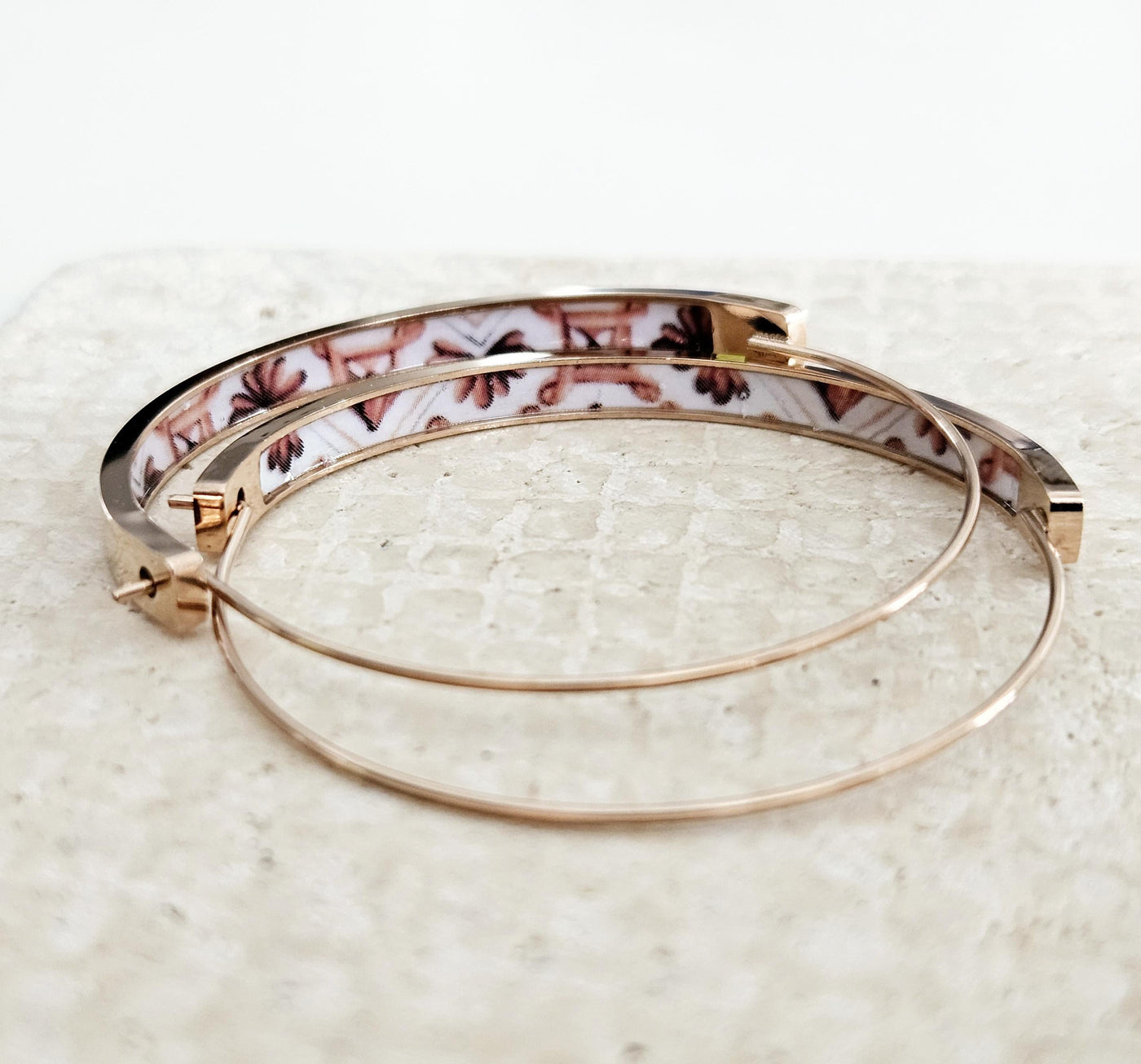 Pink GOLD HOOP Tile Earring Portugal Lightweight STEEL Azulejo Rose Gold Hoop Historical Jewelry Women Portuguese Tile Earring Summer Gift