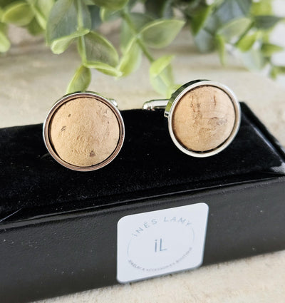 Round CORK & STEEL Cufflink Vegan Eco Friendly Groomsmen Cufflink Father's Gift Idea Geometric Business Cufflink Wine Themed Wedding Gift