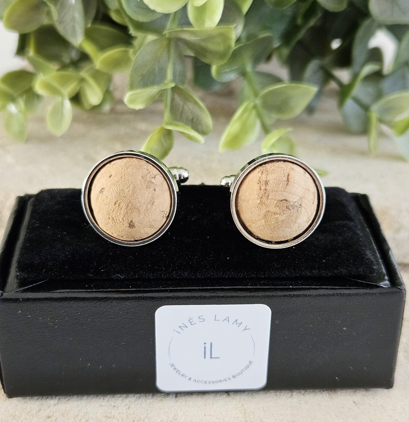 Round CORK & STEEL Cufflink Vegan Eco Friendly Groomsmen Cufflink Father's Gift Idea Geometric Business Cufflink Wine Themed Wedding Gift