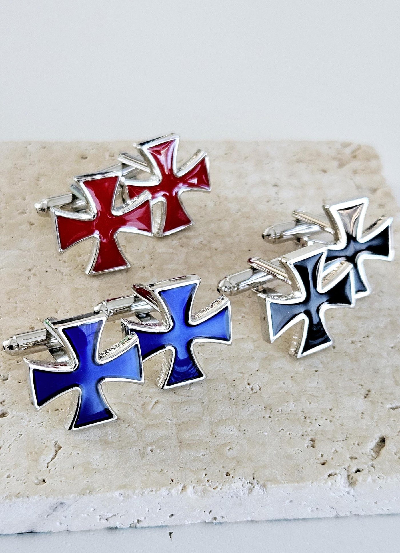 Knight Templar Enamel Cufflink Red Black Blue Cross Cufflink Business Executive Gift Corporate Cufflink Crusade Historical STEEL Groom Gift