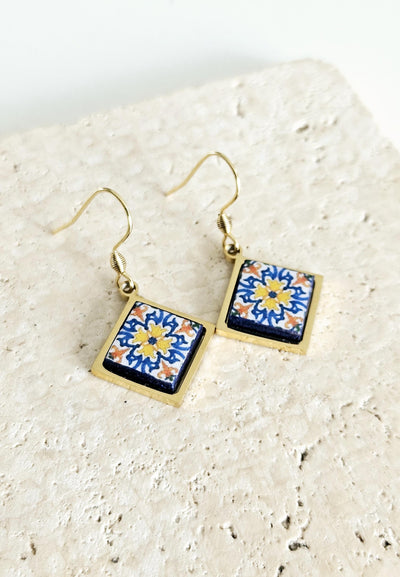 Aveiro Portugal Tile Earring Diamond Drop GOLD Earring Azulejo Stainless STEEL Prom Earring Portuguese Jewelry Gift Mom Wife Birthday Gift