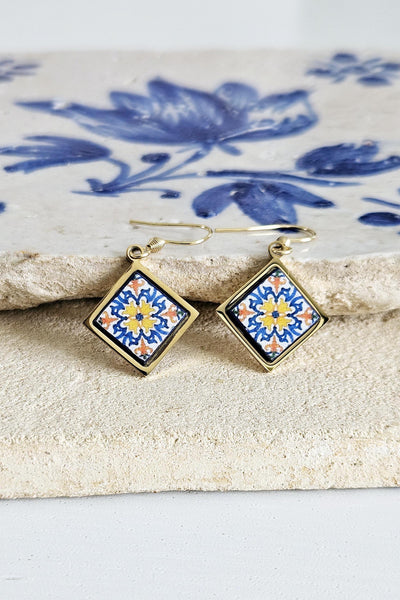 Aveiro Portugal Tile Earring Diamond Drop GOLD Earring Azulejo Stainless STEEL Prom Earring Portuguese Jewelry Gift Mom Wife Birthday Gift