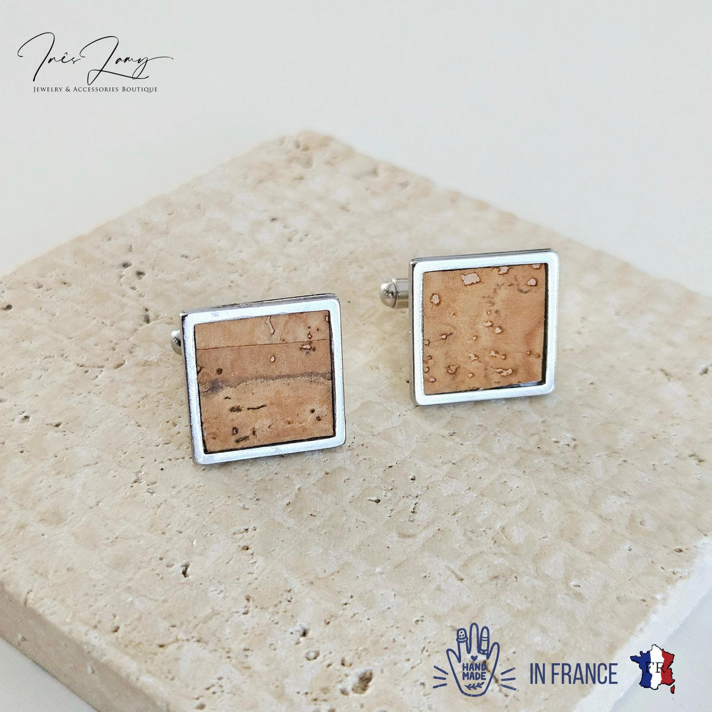 Square CORK & STEEL Cufflink Vegan Eco Friendly Groomsmen Cufflink Father's Gift Idea Geometric Business Cufflink Wine Themed Wedding Gift