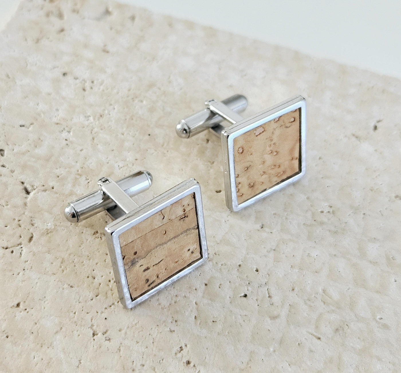 Square CORK & STEEL Cufflink Vegan Eco Friendly Groomsmen Cufflink Father's Gift Idea Geometric Business Cufflink Wine Themed Wedding Gift