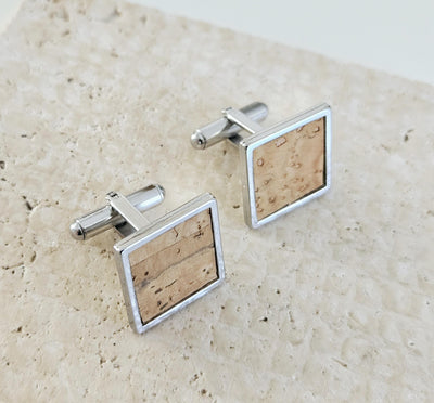 Square CORK & STEEL Cufflink Vegan Eco Friendly Groomsmen Cufflink Father's Gift Idea Geometric Business Cufflink Wine Themed Wedding Gift