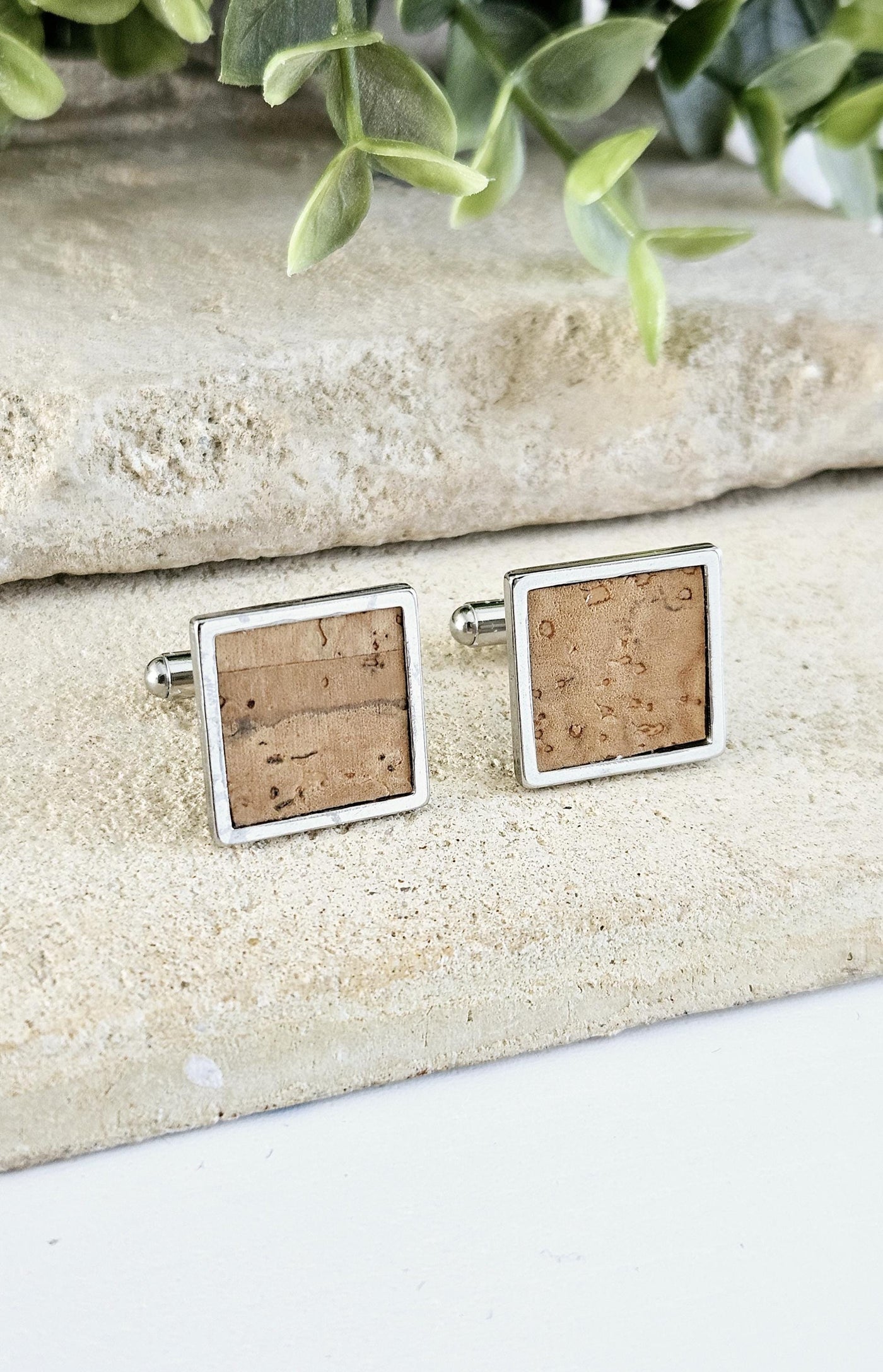 Square CORK & STEEL Cufflink Vegan Eco Friendly Groomsmen Cufflink Father's Gift Idea Geometric Business Cufflink Wine Themed Wedding Gift