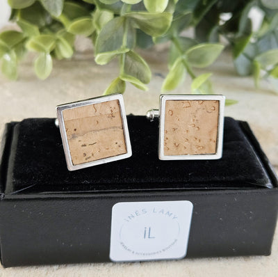 Square CORK & STEEL Cufflink Vegan Eco Friendly Groomsmen Cufflink Father's Gift Idea Geometric Business Cufflink Wine Themed Wedding Gift