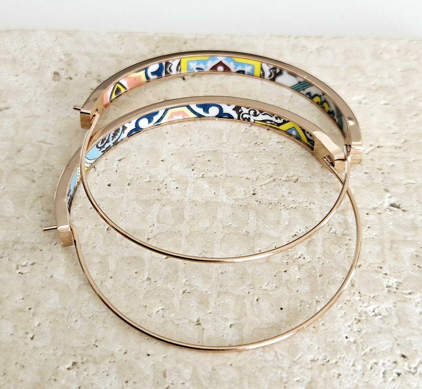 Mixed Portuguese Tile GOLD HOOP Earring Portugal Lightweight Steel Azulejo Hoop Historical Jewelry Minimal Earring Gift Women Portuguese Mom