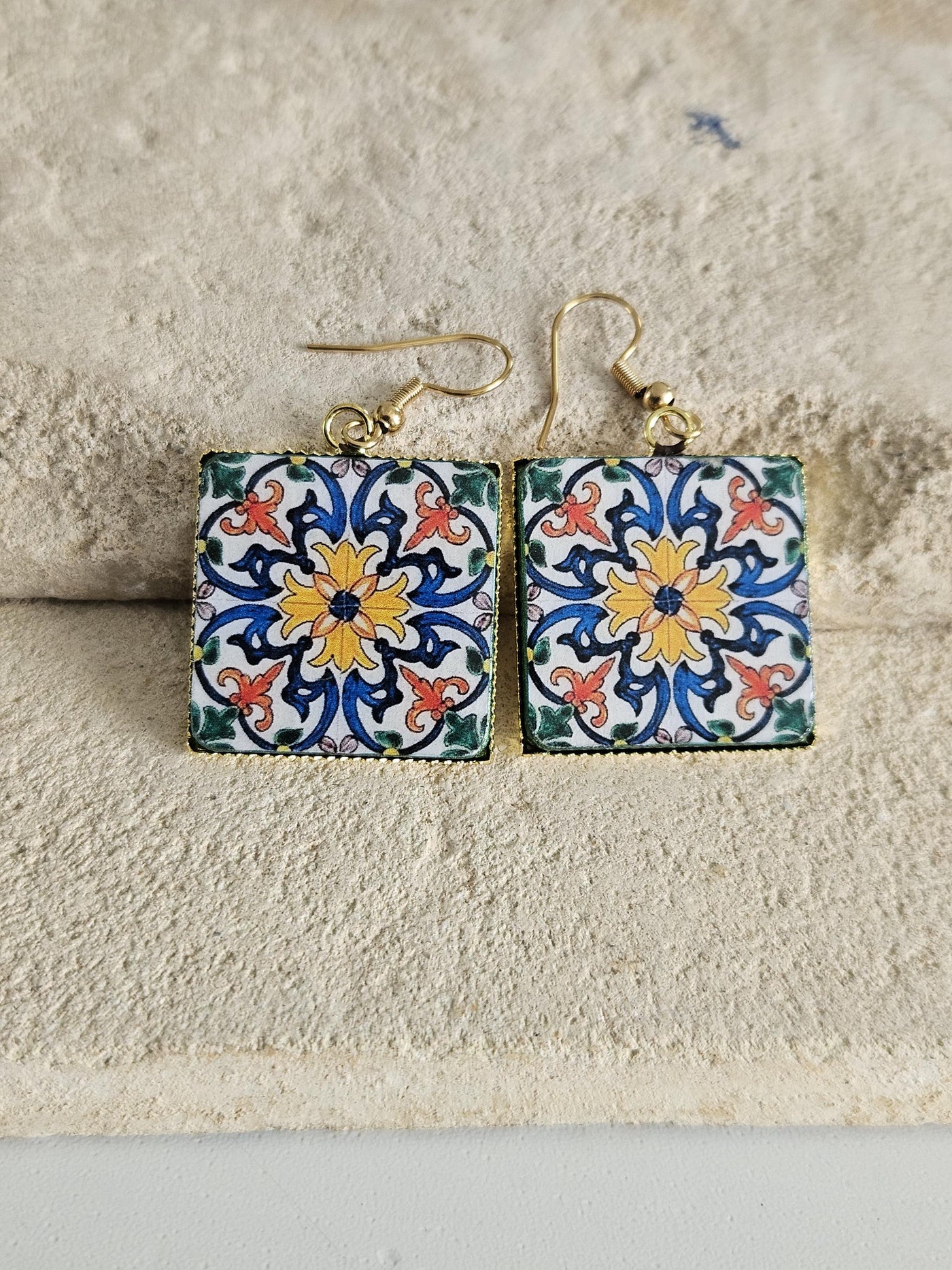 Antique 18th Century Majolica Tile Earring Square Portugal Azulejo Drop Earring Silver Blue Earring Traditional Coimbra Tile Earring Gift