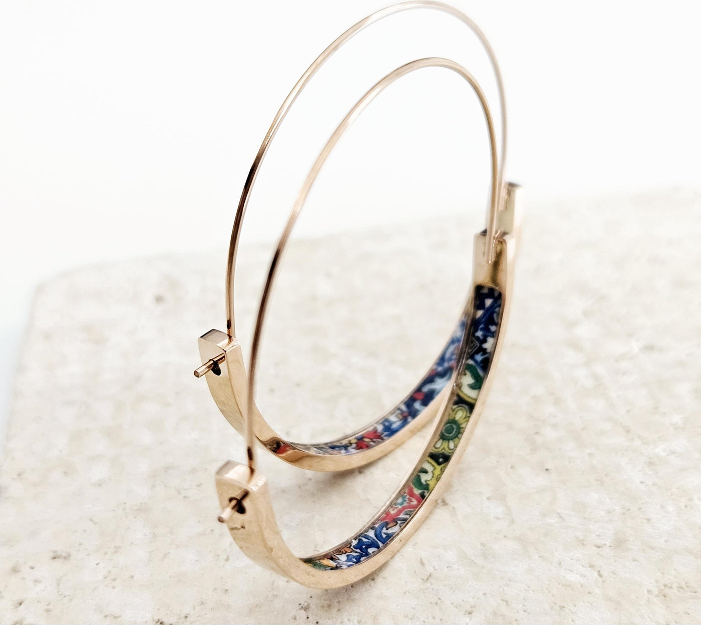 Mixed Mexican Colorful Tile GOLD HOOP Earring Lightweight Steel Azulejo Hoop Spanish Jewelry Gift Flat Hoop Earring Women Latino Mom Gift