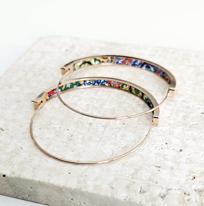 Mixed Mexican Colorful Tile GOLD HOOP Earring Lightweight Steel Azulejo Hoop Spanish Jewelry Gift Flat Hoop Earring Women Latino Mom Gift