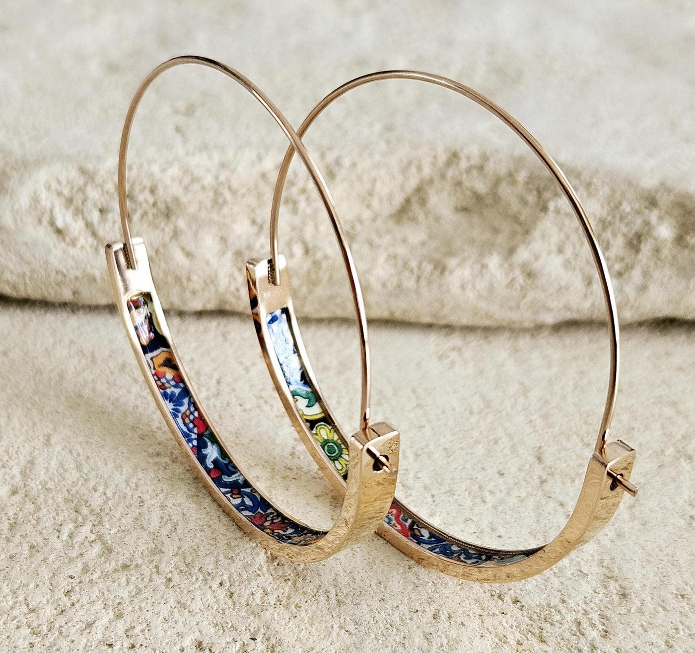 Mixed Mexican Colorful Tile GOLD HOOP Earring Lightweight Steel Azulejo Hoop Spanish Jewelry Gift Flat Hoop Earring Women Latino Mom Gift