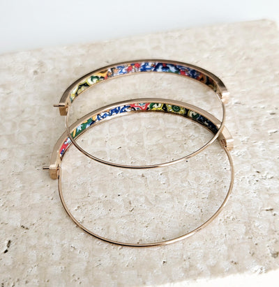 Mixed Mexican Colorful Tile GOLD HOOP Earring Lightweight Steel Azulejo Hoop Spanish Jewelry Gift Flat Hoop Earring Women Latino Mom Gift