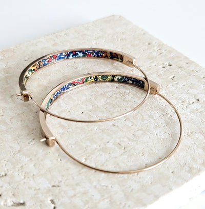 Mixed Mexican Colorful Tile GOLD HOOP Earring Lightweight Steel Azulejo Hoop Spanish Jewelry Gift Flat Hoop Earring Women Latino Mom Gift