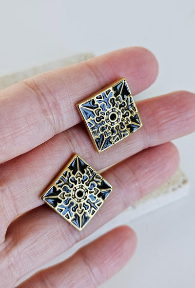 GOLD & BLACK Portugal Tile Enamel Cufflinks Azulejo Majolica Steel Luxury Cufflink Portuguese Groom Wedding Gift Corporate Costume Cufflinks