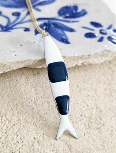 Portuguese Sardine Necklace Fish Blue White Enamel Pendant Gold Silver Sea Animal Long Fish Sardine Jewelry Gift Portugal Souvenir Gift