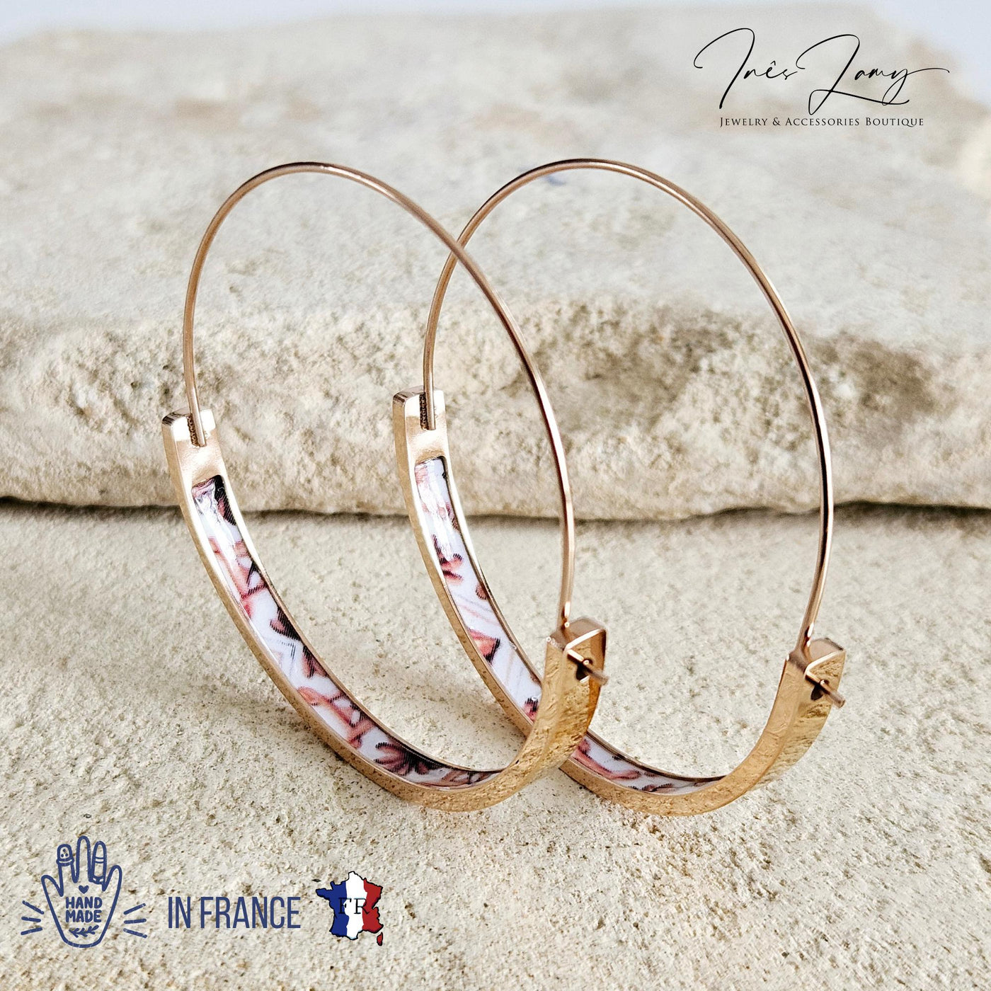 Pink GOLD HOOP Tile Earring Portugal Lightweight STEEL Azulejo Rose Gold Hoop Historical Jewelry Women Portuguese Tile Earring Summer Gift