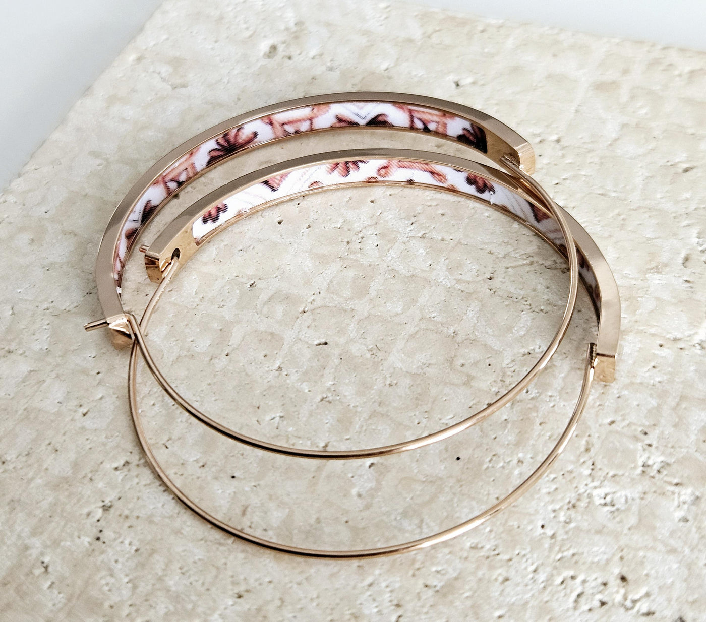 Pink GOLD HOOP Tile Earring Portugal Lightweight STEEL Azulejo Rose Gold Hoop Historical Jewelry Women Portuguese Tile Earring Summer Gift