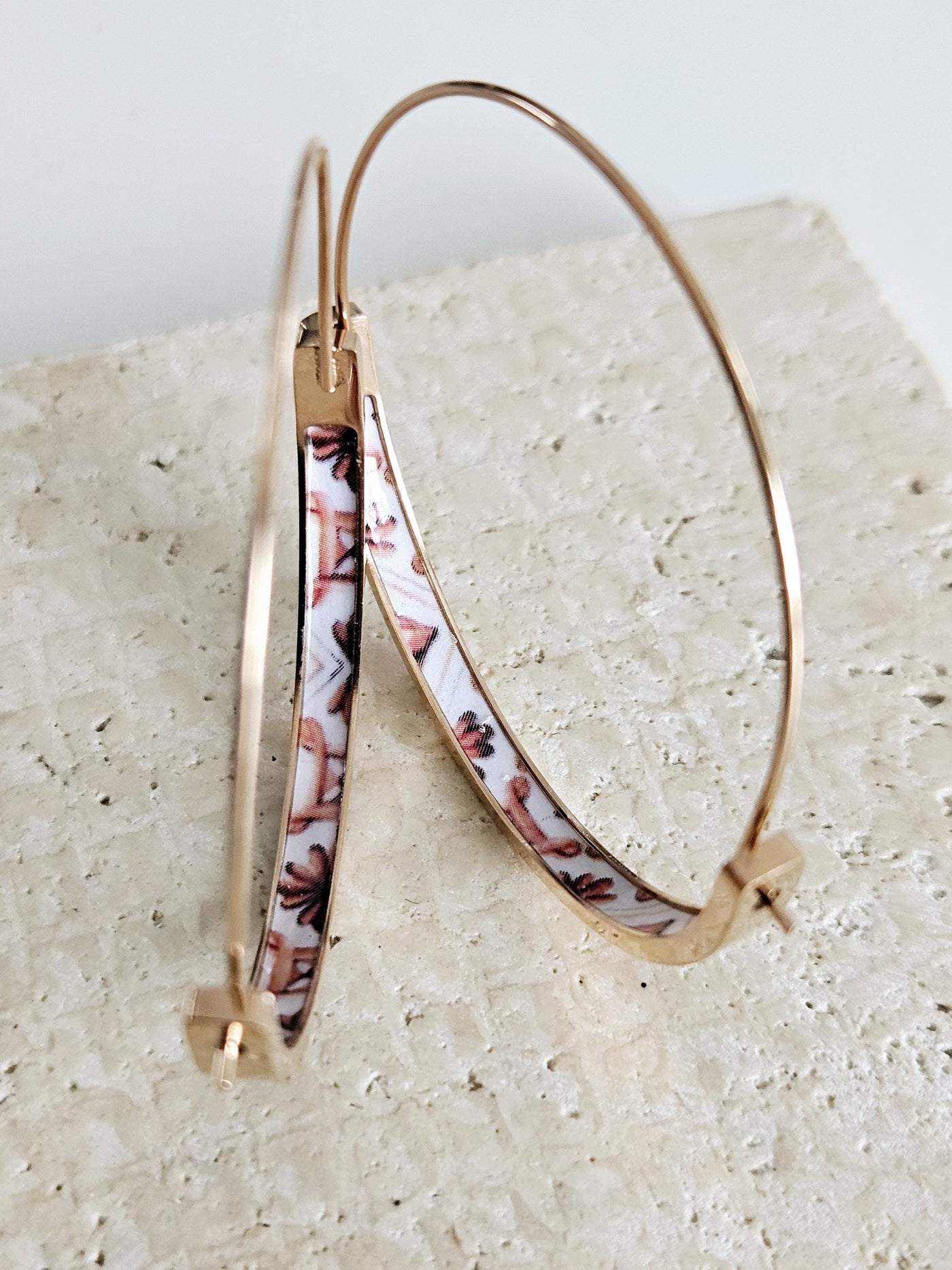 Pink GOLD HOOP Tile Earring Portugal Lightweight STEEL Azulejo Rose Gold Hoop Historical Jewelry Women Portuguese Tile Earring Summer Gift