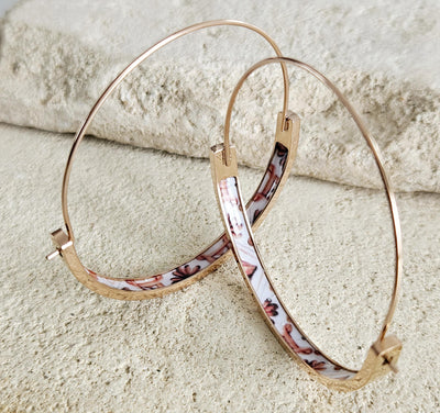 Pink GOLD HOOP Tile Earring Portugal Lightweight STEEL Azulejo Rose Gold Hoop Historical Jewelry Women Portuguese Tile Earring Summer Gift