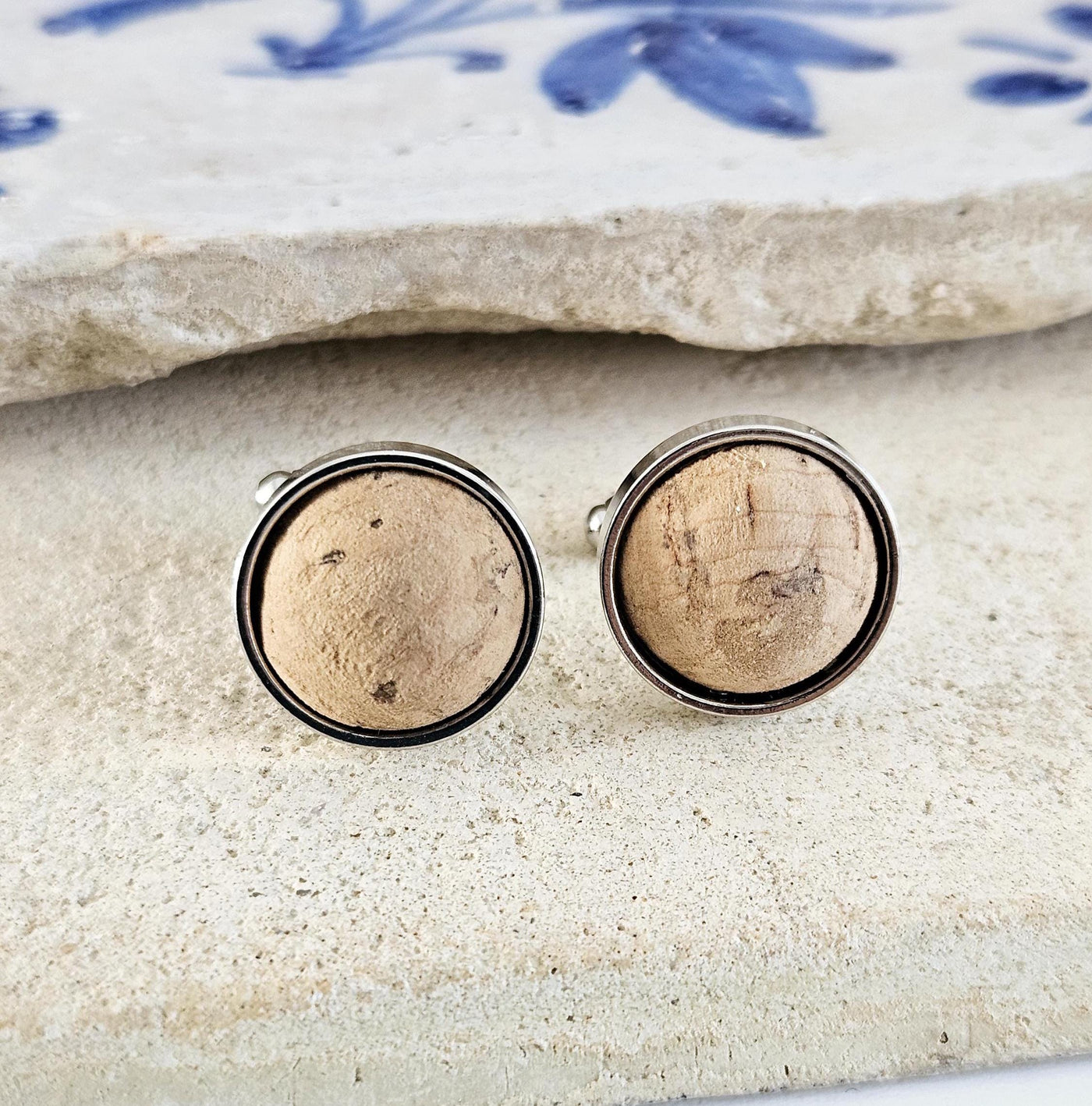 Round CORK & STEEL Cufflink Vegan Eco Friendly Groomsmen Cufflink Father's Gift Idea Geometric Business Cufflink Wine Themed Wedding Gift