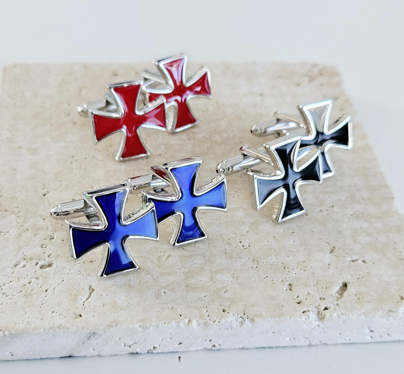 Knight Templar Enamel Cufflink Red Black Blue Cross Cufflink Business Executive Gift Corporate Cufflink Crusade Historical STEEL Groom Gift