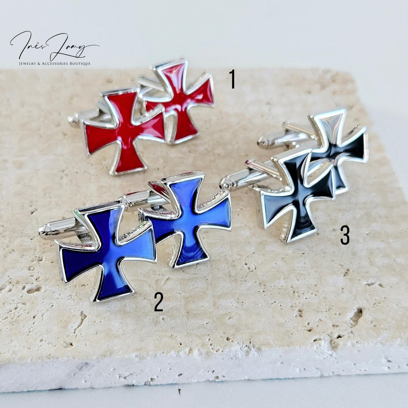 Knight Templar Enamel Cufflink Red Black Blue Cross Cufflink Business Executive Gift Corporate Cufflink Crusade Historical STEEL Groom Gift