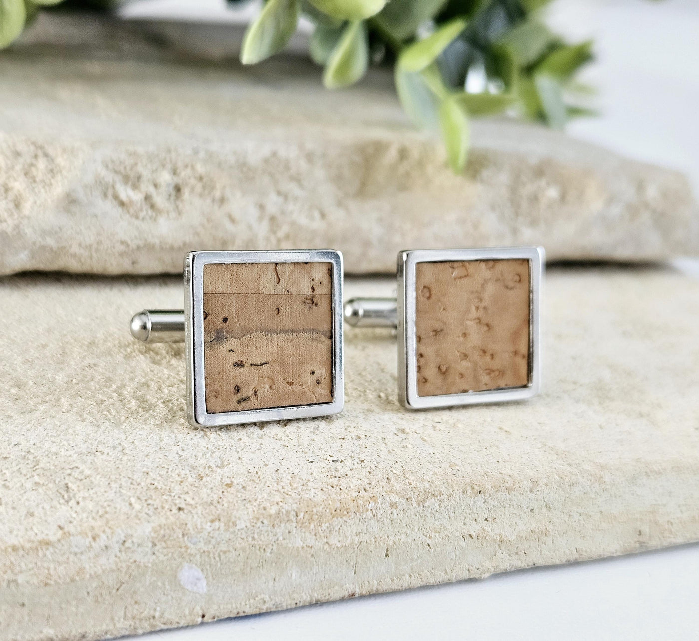 Square CORK & STEEL Cufflink Vegan Eco Friendly Groomsmen Cufflink Father's Gift Idea Geometric Business Cufflink Wine Themed Wedding Gift
