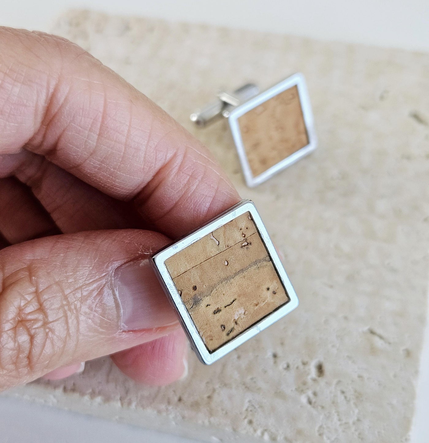 Square CORK & STEEL Cufflink Vegan Eco Friendly Groomsmen Cufflink Father's Gift Idea Geometric Business Cufflink Wine Themed Wedding Gift