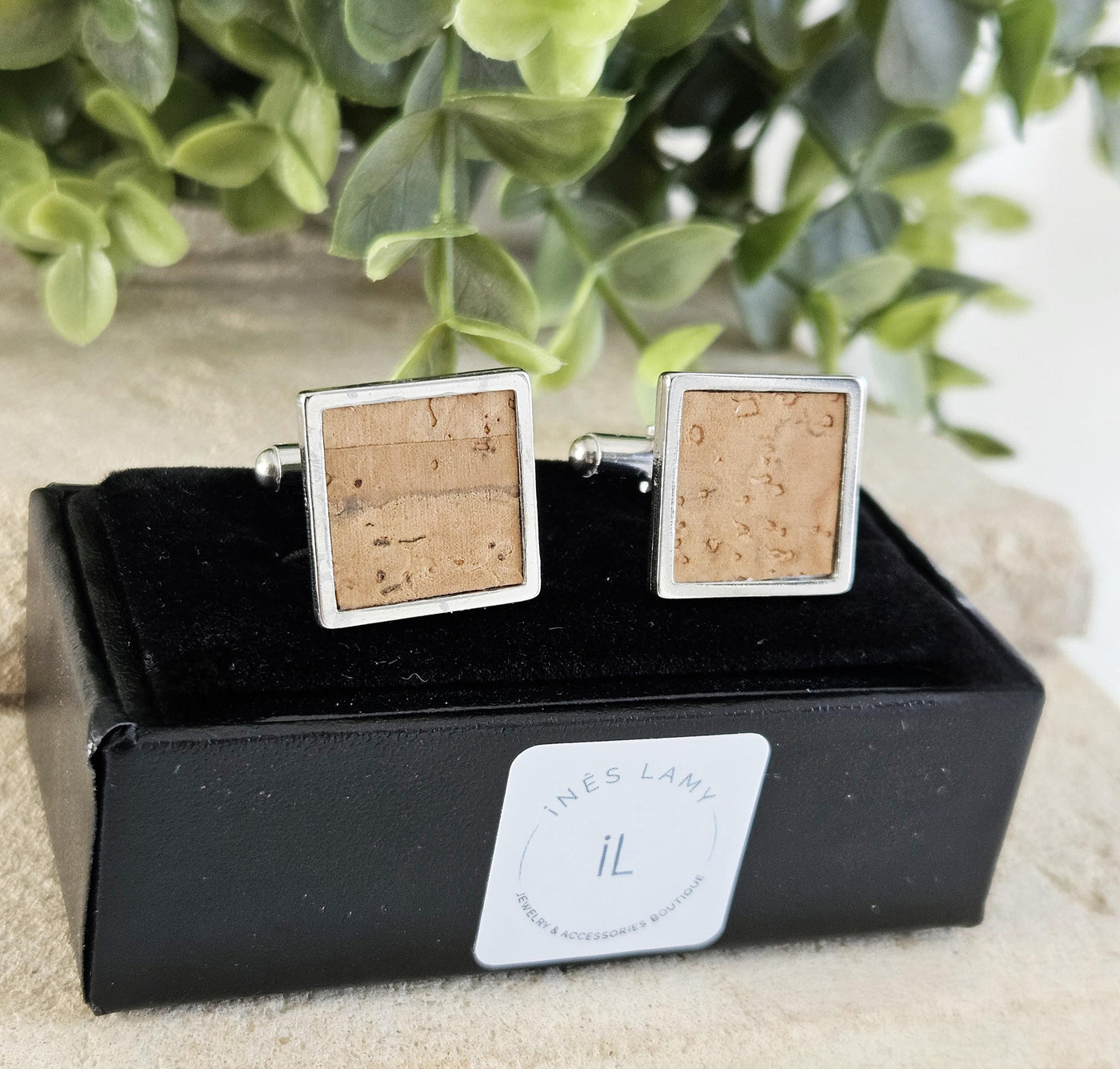Square CORK & STEEL Cufflink Vegan Eco Friendly Groomsmen Cufflink Father's Gift Idea Geometric Business Cufflink Wine Themed Wedding Gift