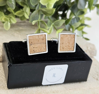Square CORK & STEEL Cufflink Vegan Eco Friendly Groomsmen Cufflink Father's Gift Idea Geometric Business Cufflink Wine Themed Wedding Gift
