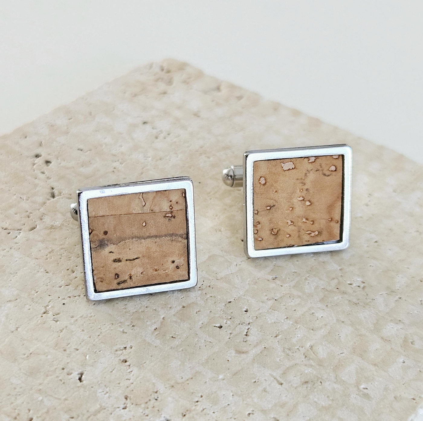Square CORK & STEEL Cufflink Vegan Eco Friendly Groomsmen Cufflink Father's Gift Idea Geometric Business Cufflink Wine Themed Wedding Gift